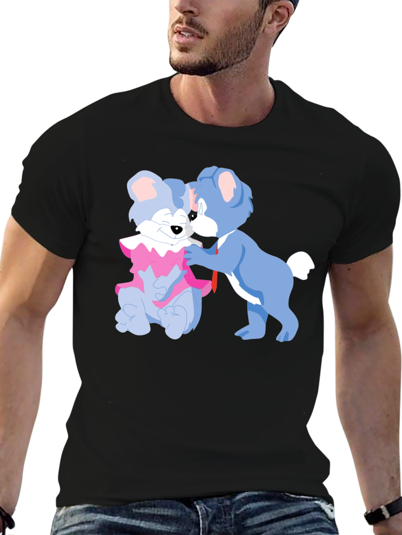 Cute Cartoon Bears Graphic Tee - Black Cotton T-Shirt