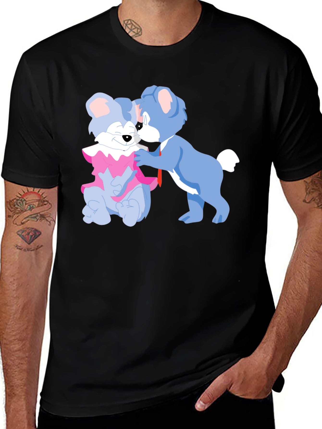 Cute Cartoon Bears Graphic Tee - Black Cotton T-Shirt