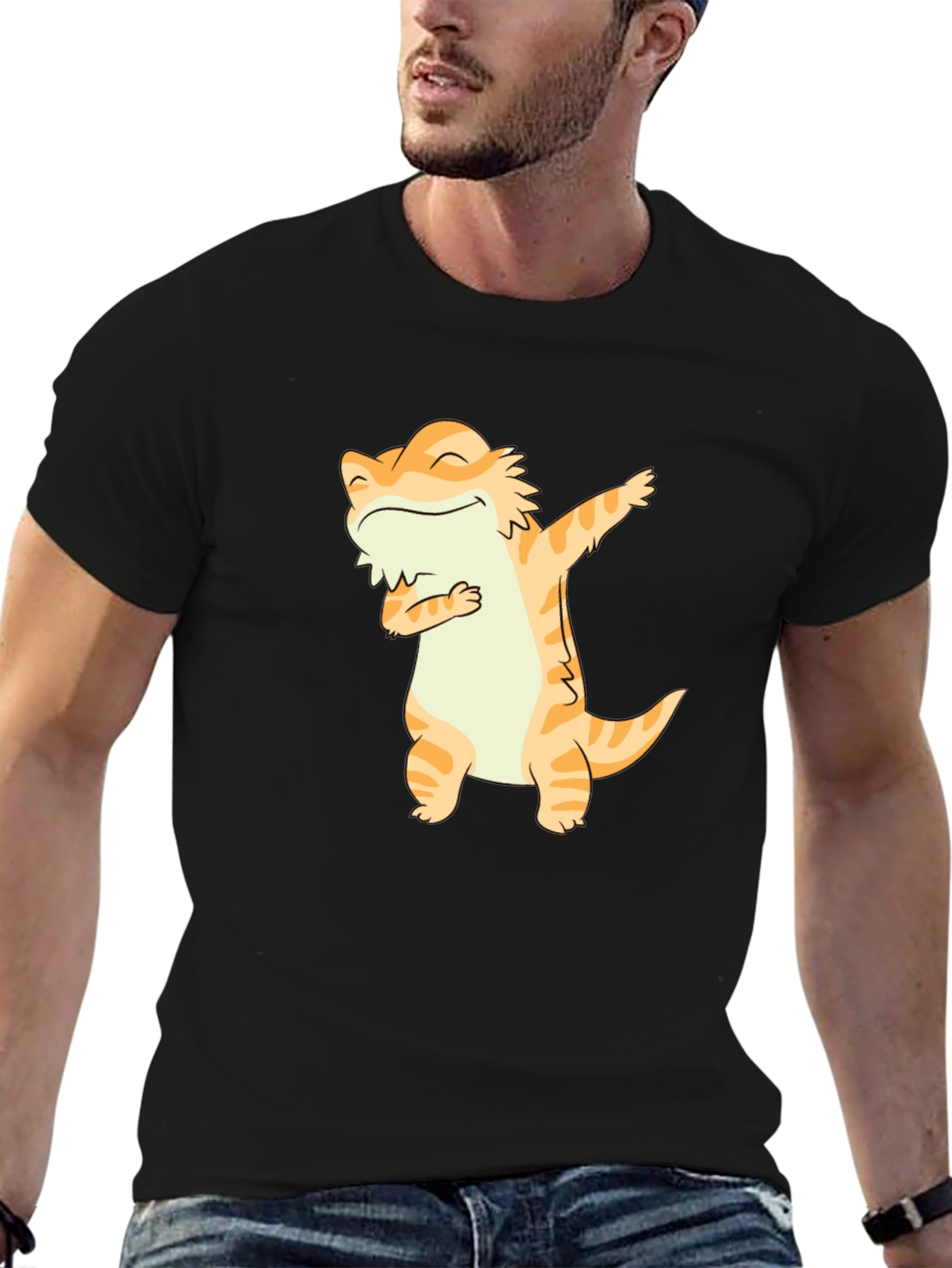 Dabbing Bearded Dragon Graphic Tee - Black Cotton T-Shirt