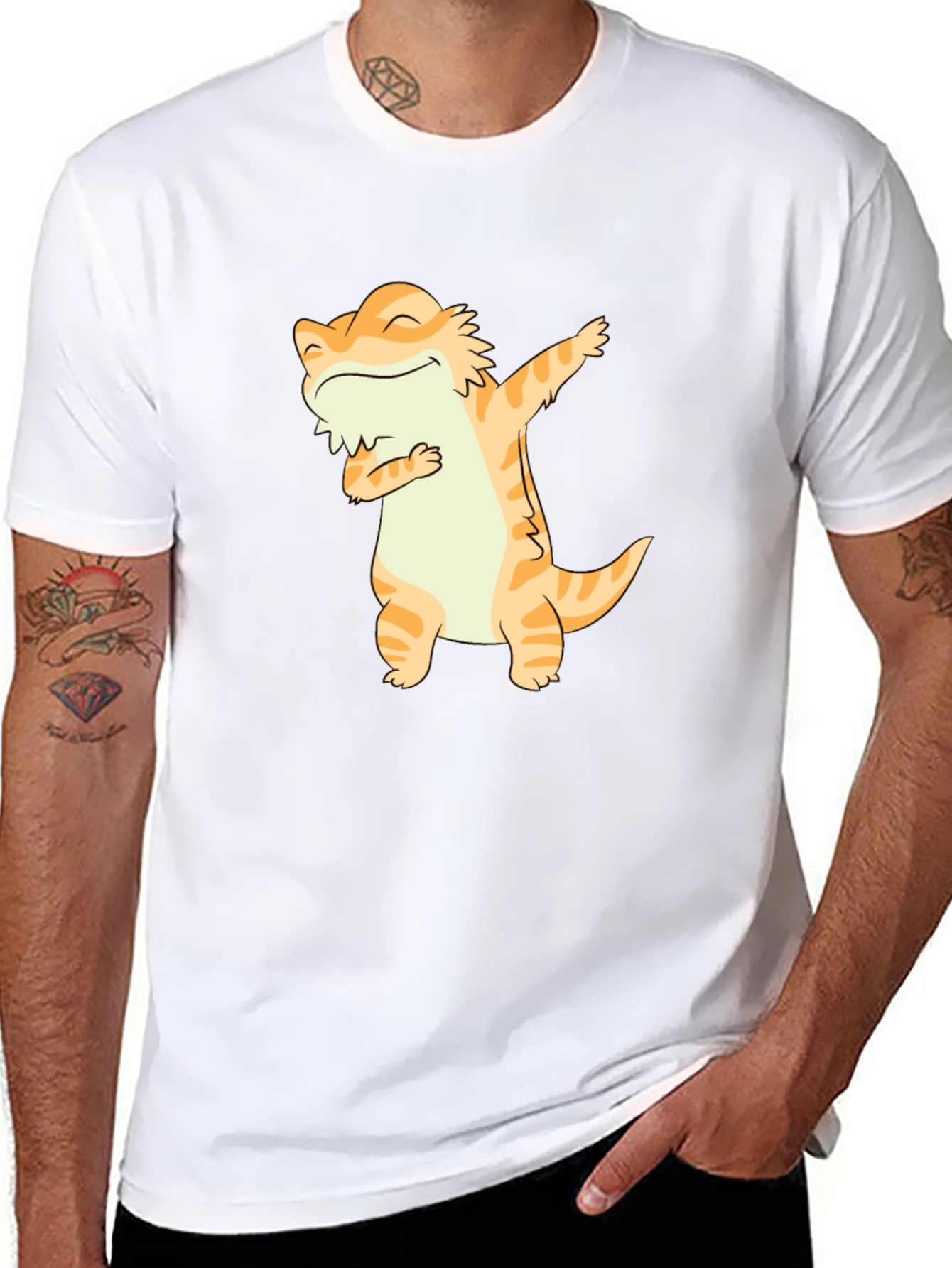 Dabbing Bearded Dragon Graphic Tee - Black Cotton T-Shirt