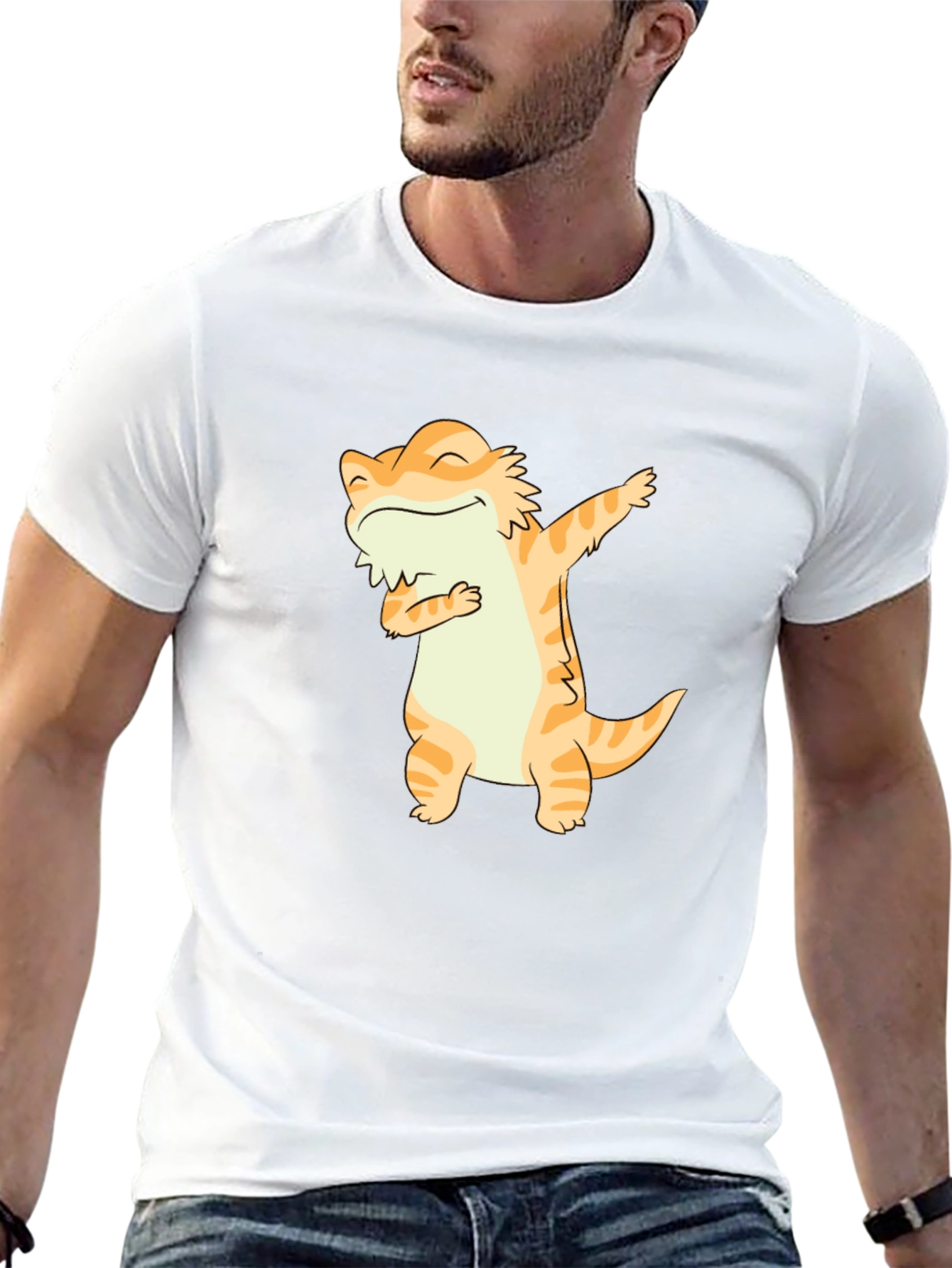 Dabbing Bearded Dragon Graphic Tee - Black Cotton T-Shirt