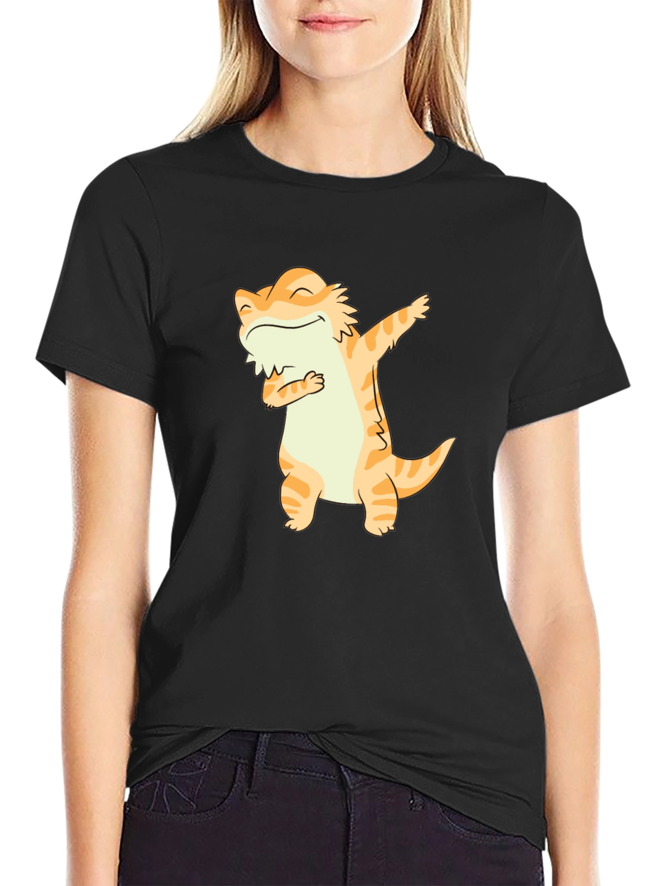 Dabbing Bearded Dragon Graphic Tee - Black Cotton T-Shirt