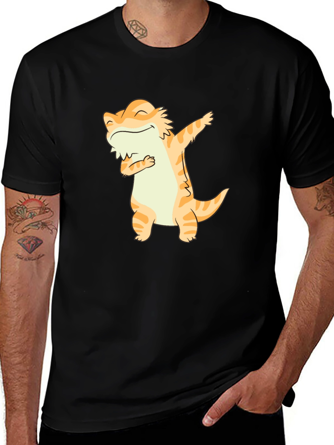 Dabbing Bearded Dragon Graphic Tee - Black Cotton T-Shirt