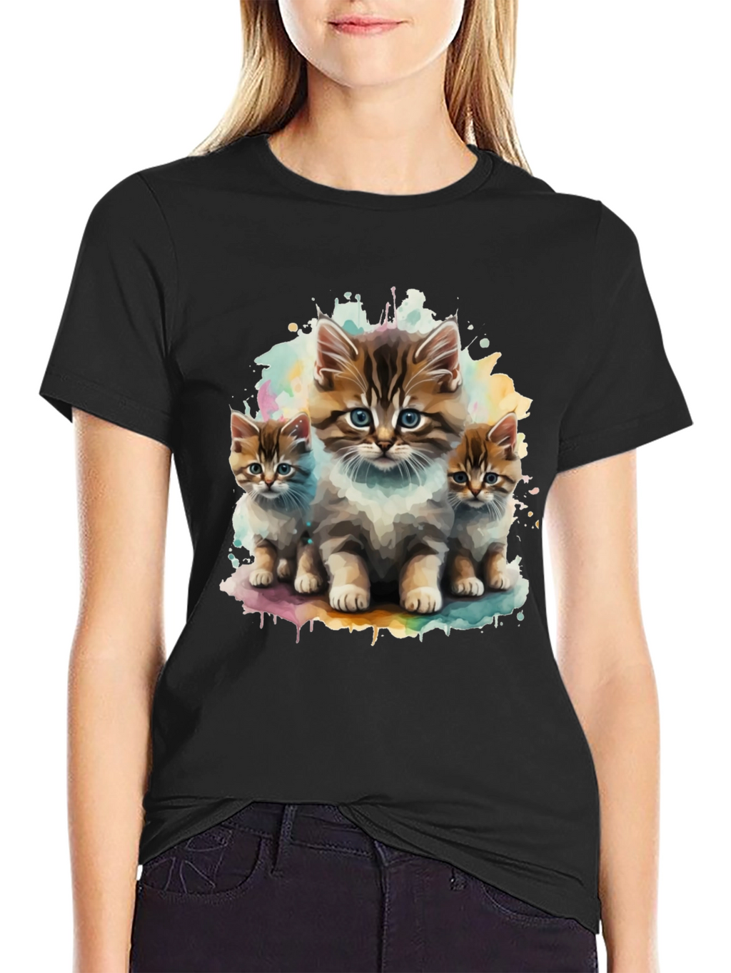Cute Kitten Trio Black T-Shirt