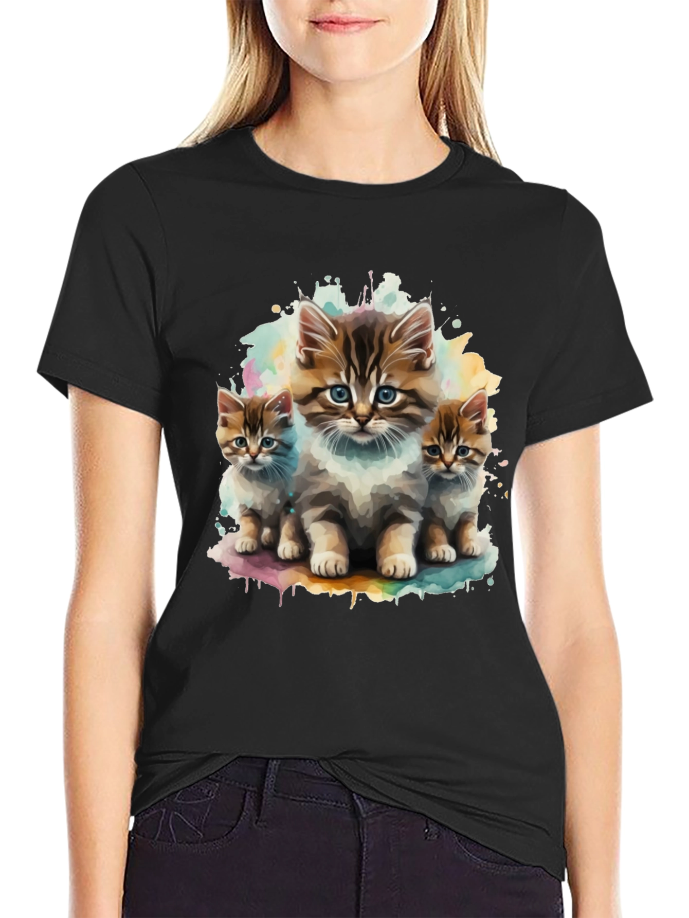 Cute Kitten Trio Black T-Shirt