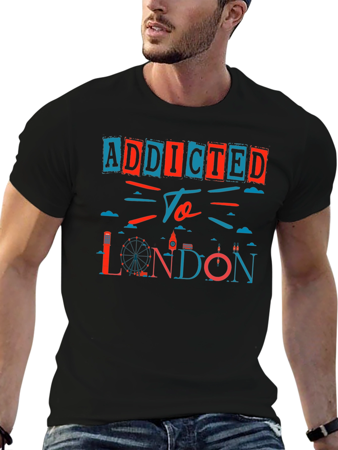 Addicted to London Graphic Print Black T-Shirt