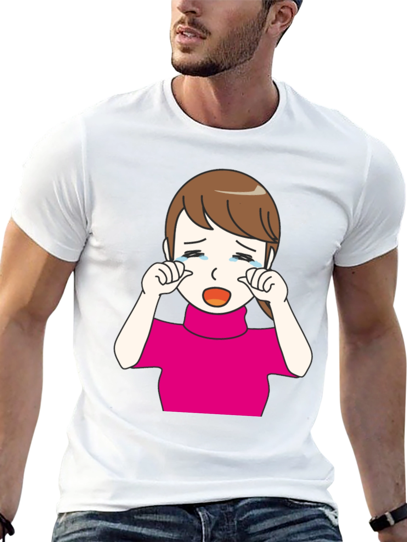 Crying Girl Graphic T-Shirt - Trendy Black Tee