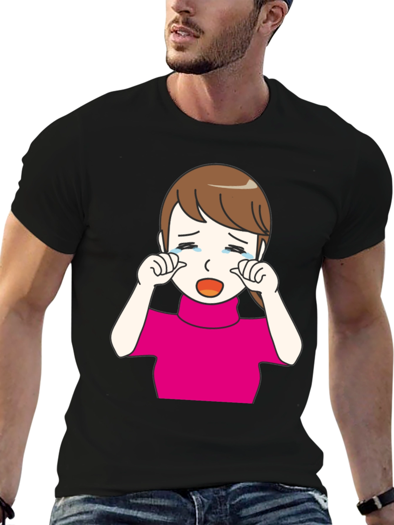 Crying Girl Graphic T-Shirt - Trendy Black Tee