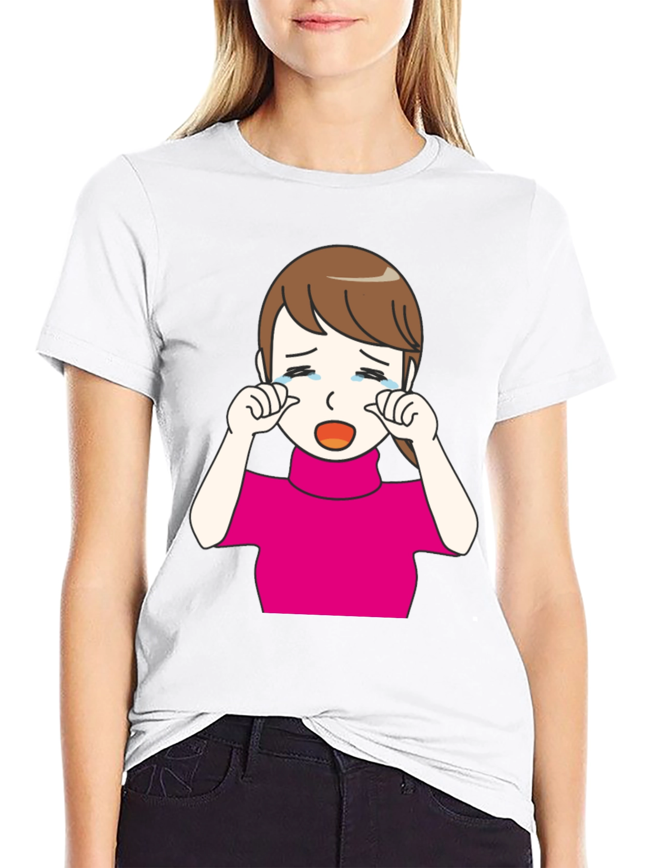 Crying Girl Graphic T-Shirt - Trendy Black Tee
