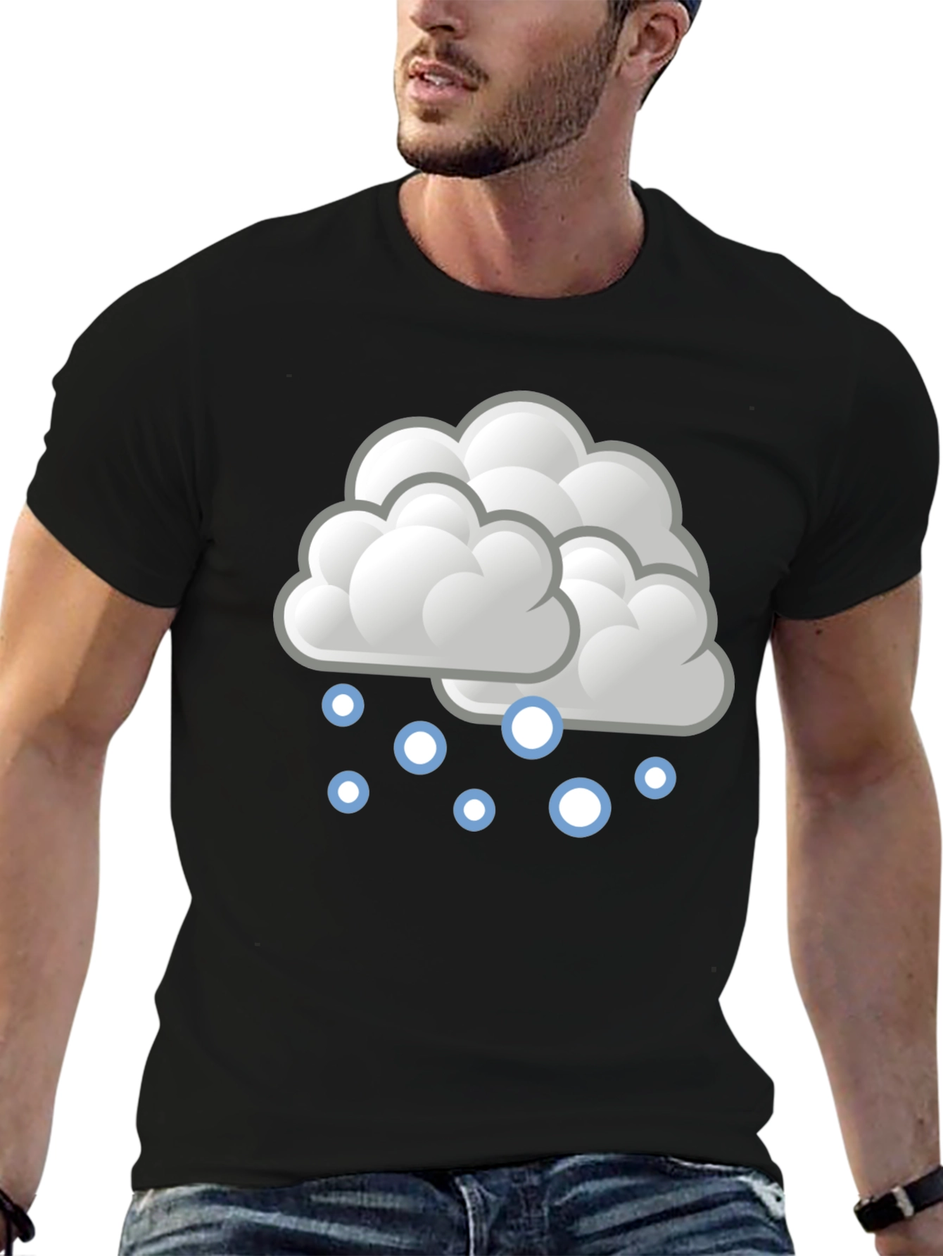Snow Cloud Graphic Tee - Soft Black Cotton T-Shirt