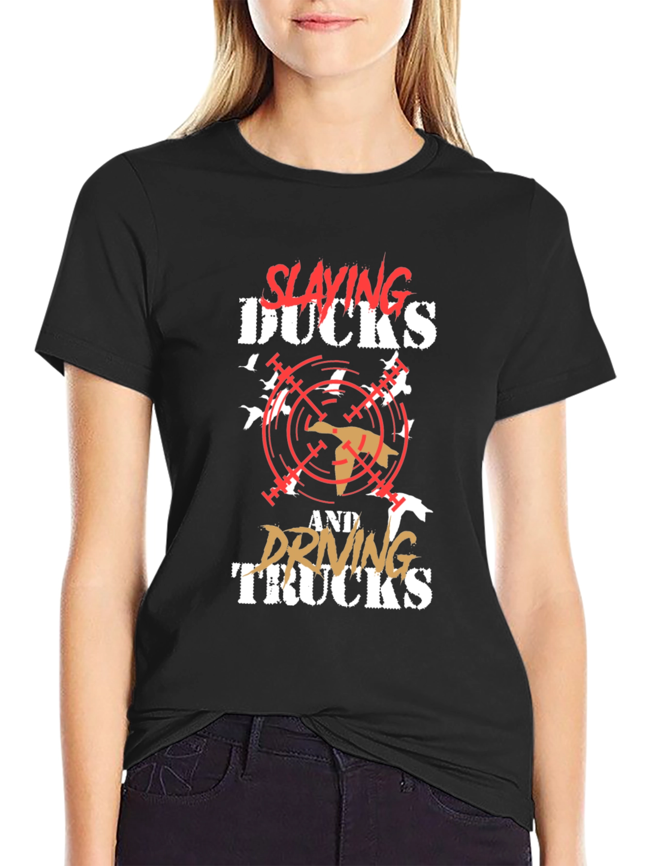 Slaying Ducks & Driving Trucks Black Graphic T-Shirt