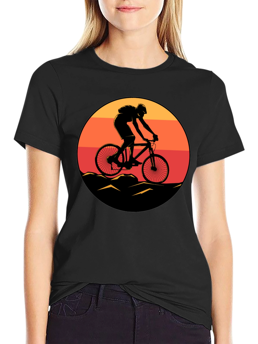 Mountain Biker Sunset Graphic Tee - Black