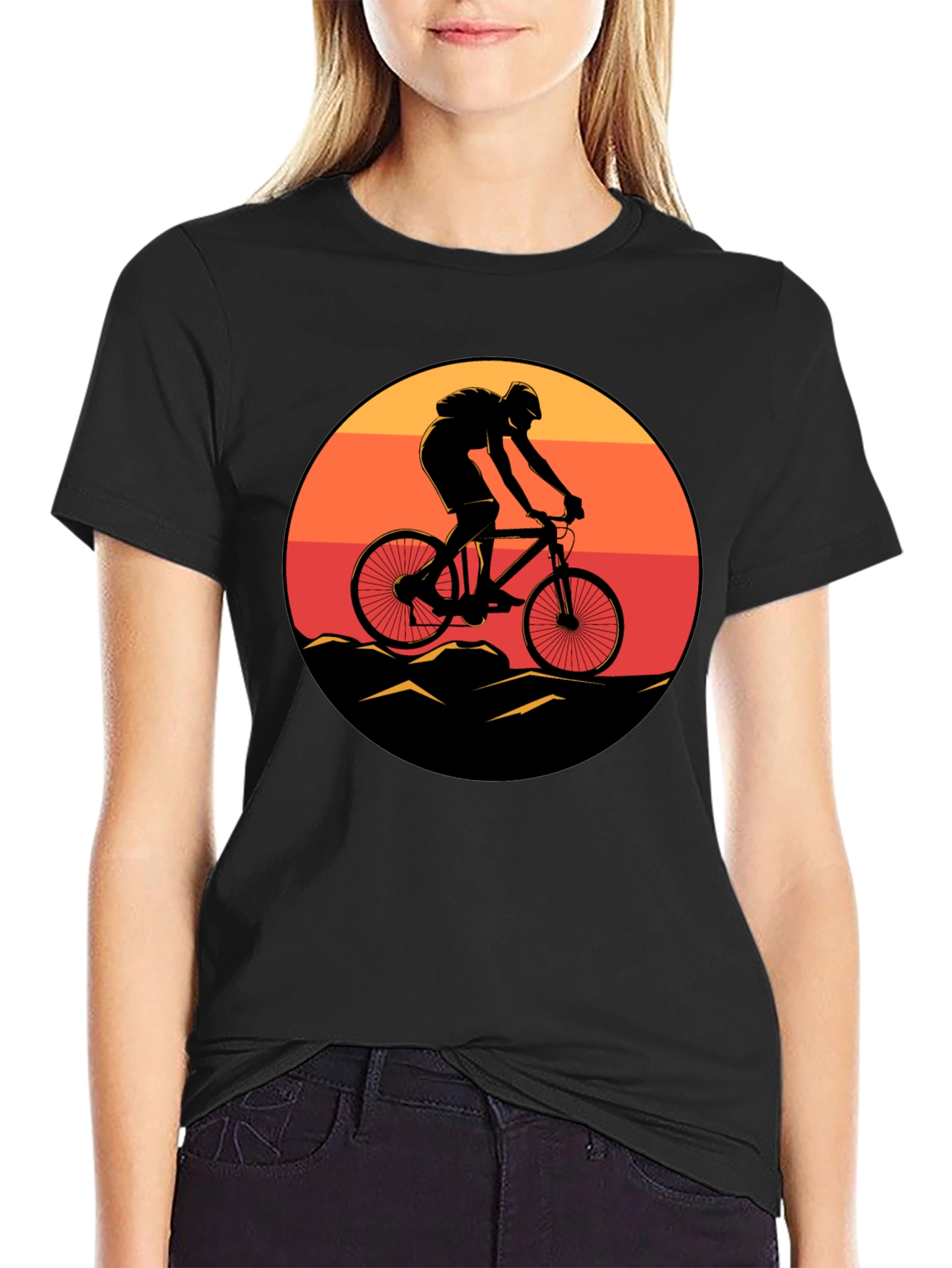 Mountain Biker Sunset Graphic Tee - Black