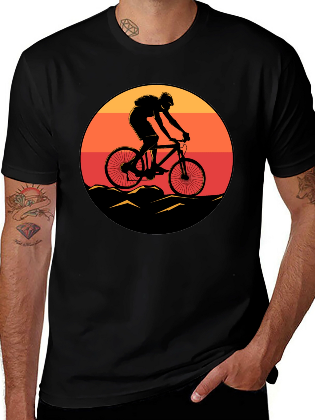 Mountain Biker Sunset Graphic Tee - Black