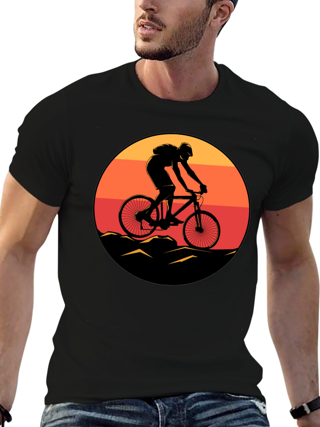 Mountain Biker Sunset Graphic Tee - Black