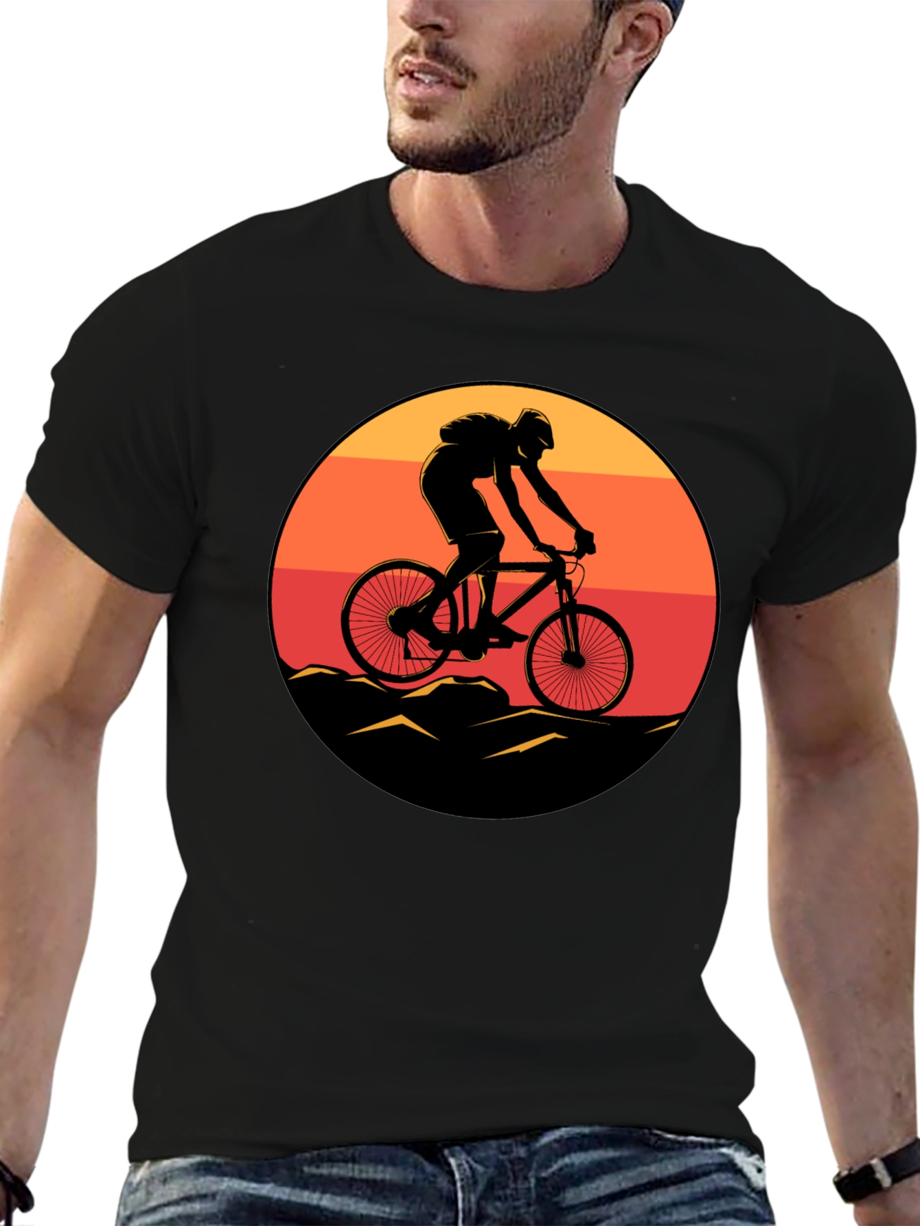 Mountain Biker Sunset Graphic Tee - Black
