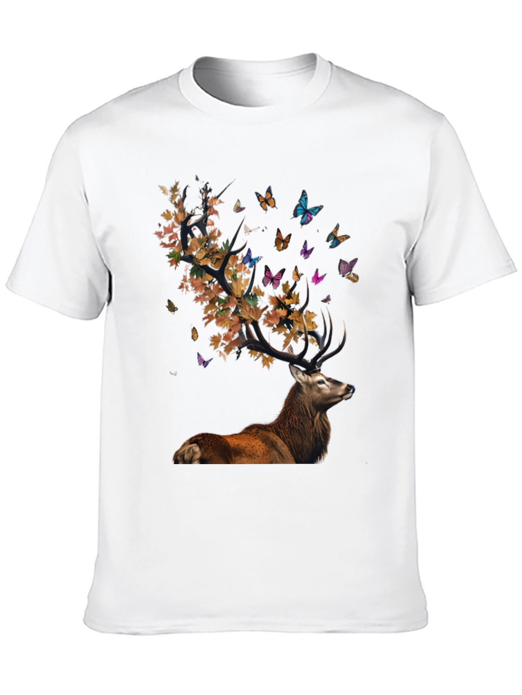 Deer with Leaves and Butterflies Graphic Tee