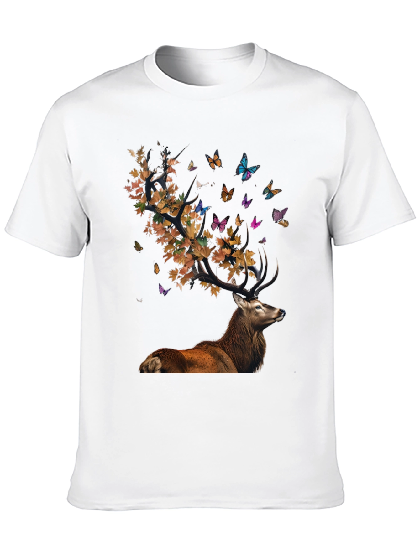 Deer with Leaves and Butterflies Graphic Tee