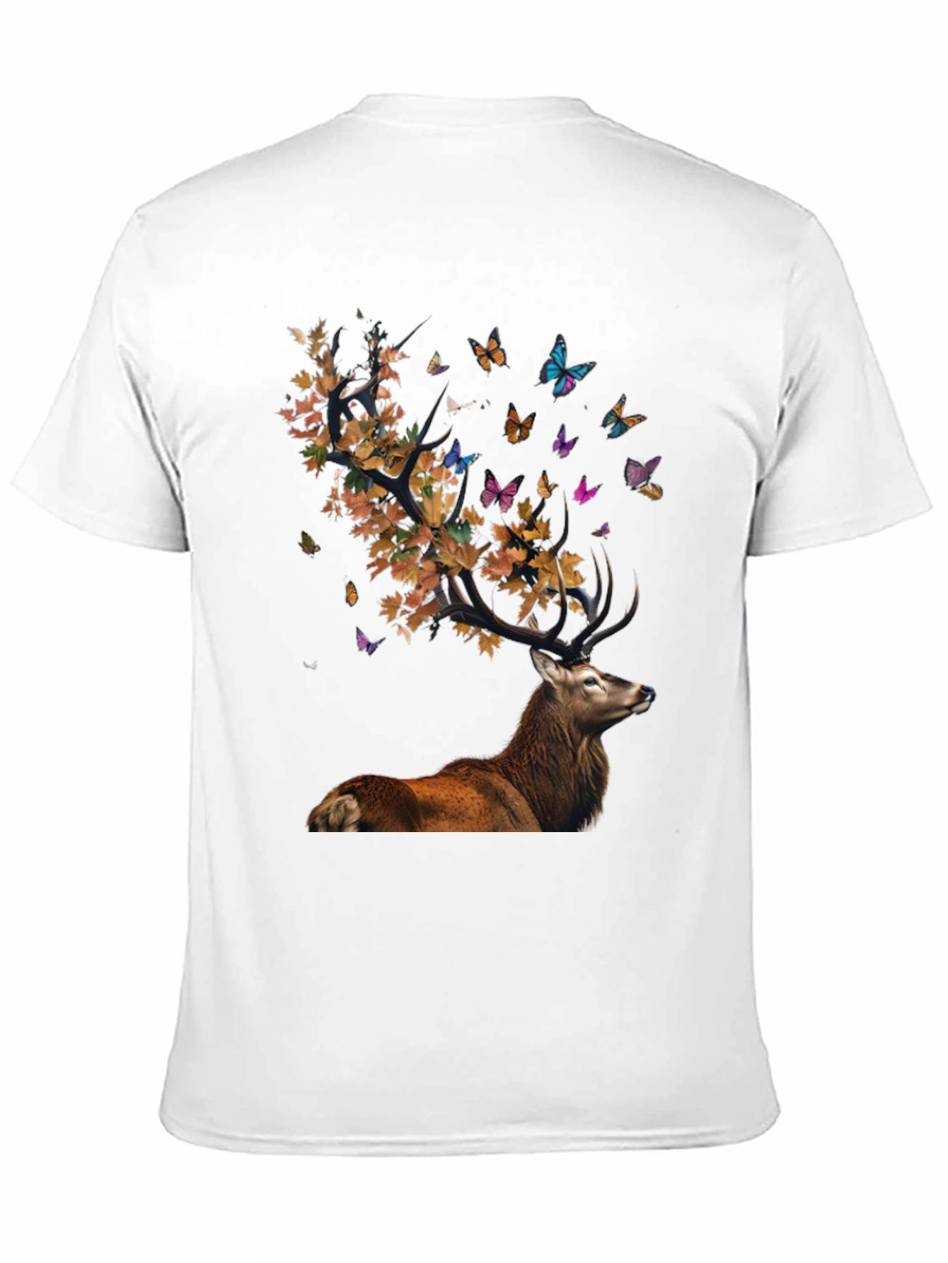 Deer with Leaves and Butterflies Graphic Tee