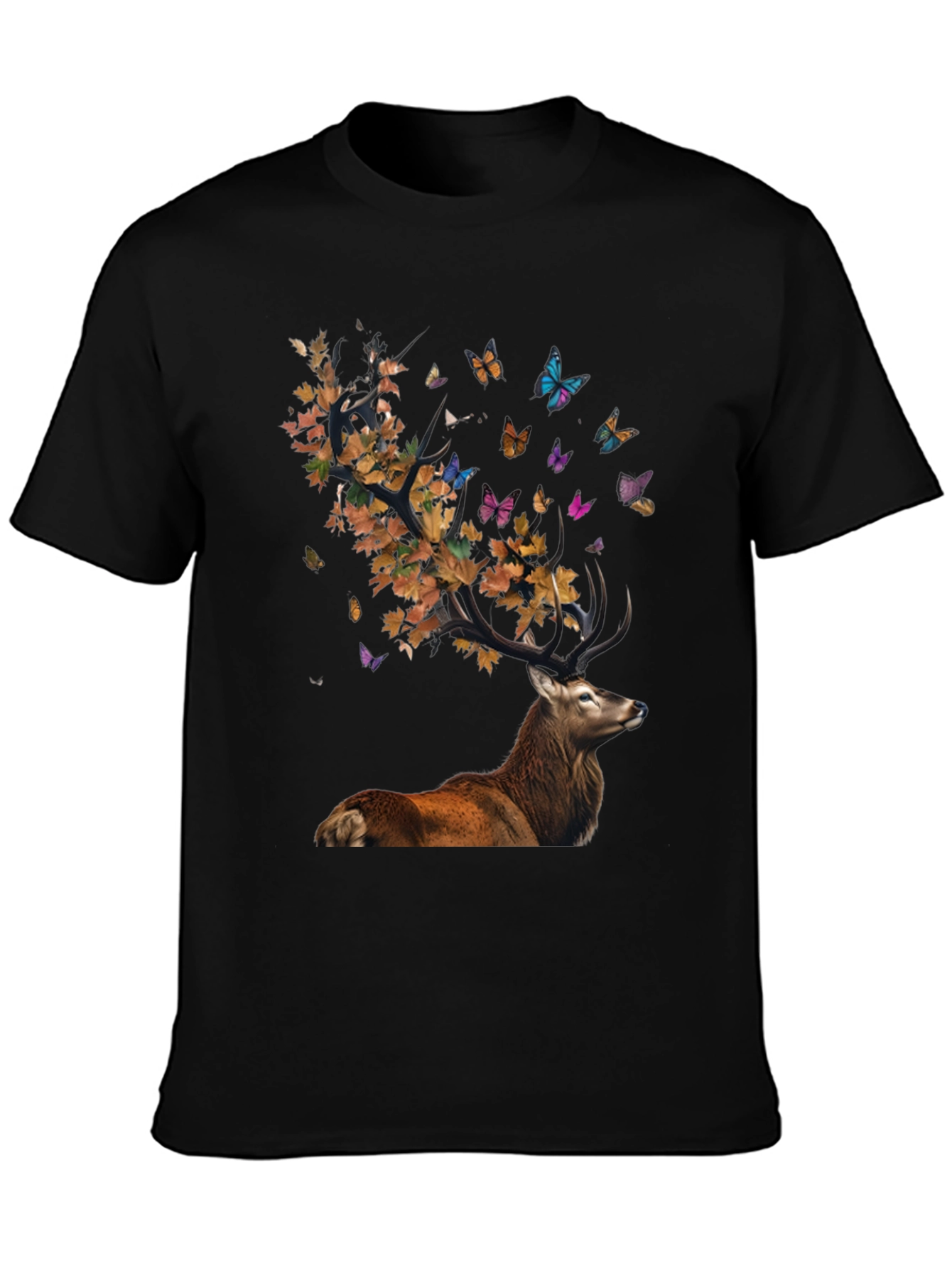 Deer with Leaves and Butterflies Graphic Tee