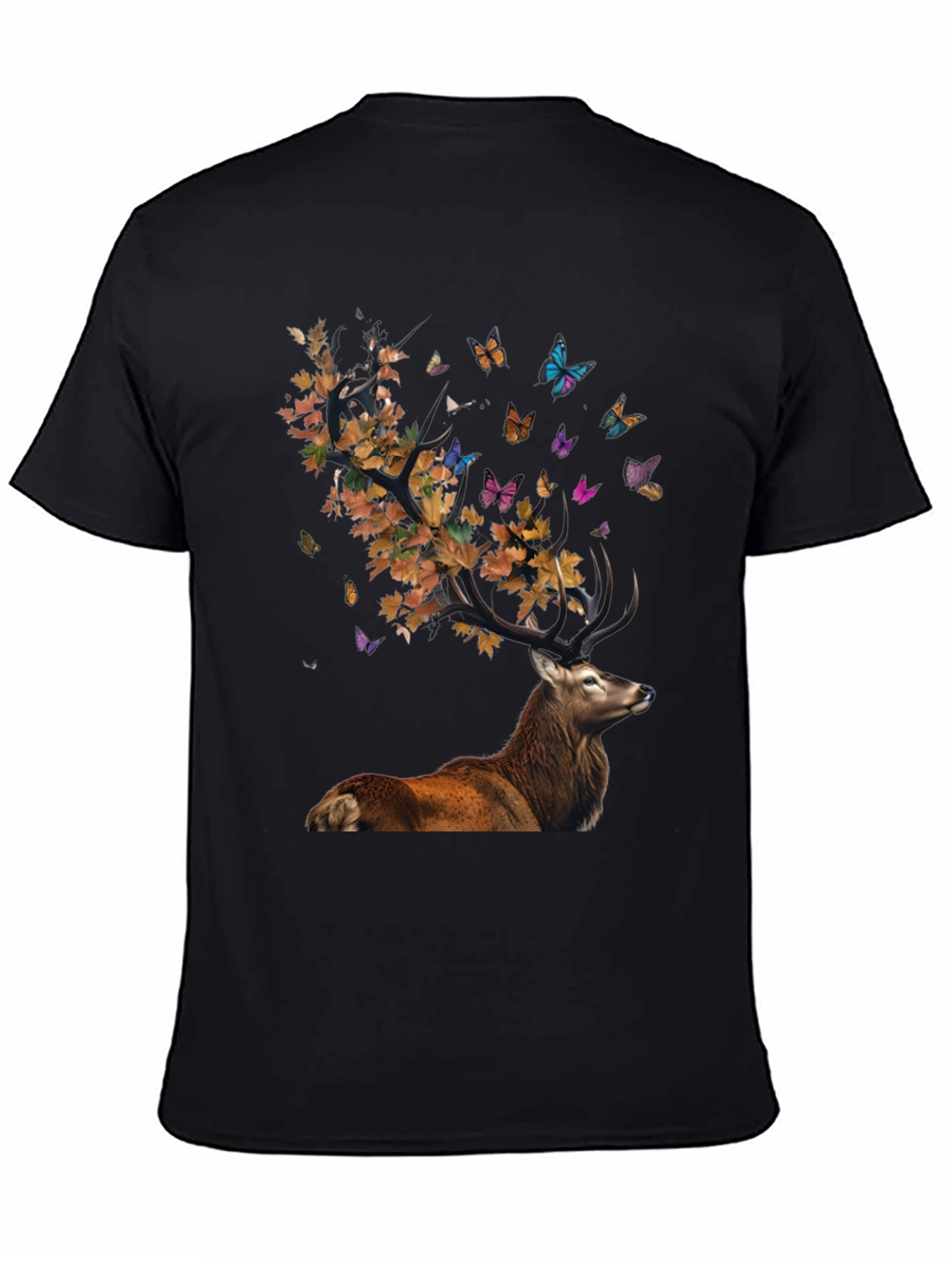 Deer with Leaves and Butterflies Graphic Tee