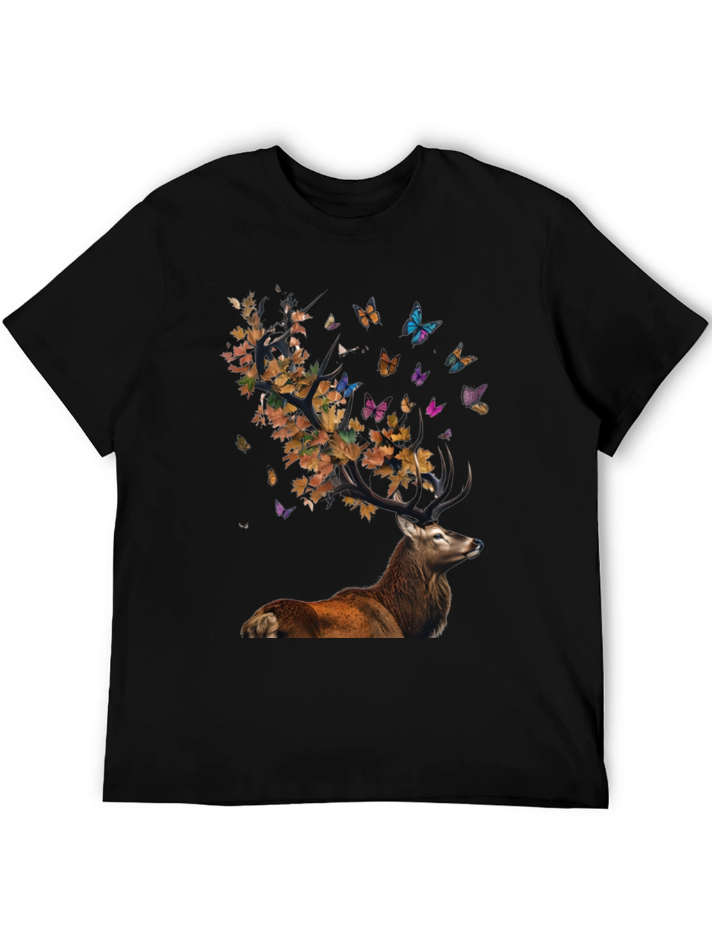 Deer with Leaves and Butterflies Graphic Tee