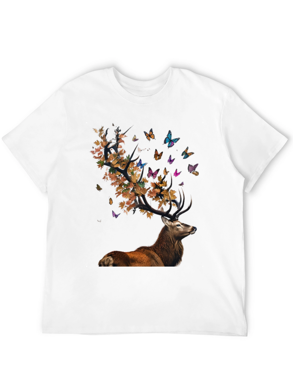 Deer with Leaves and Butterflies Graphic Tee
