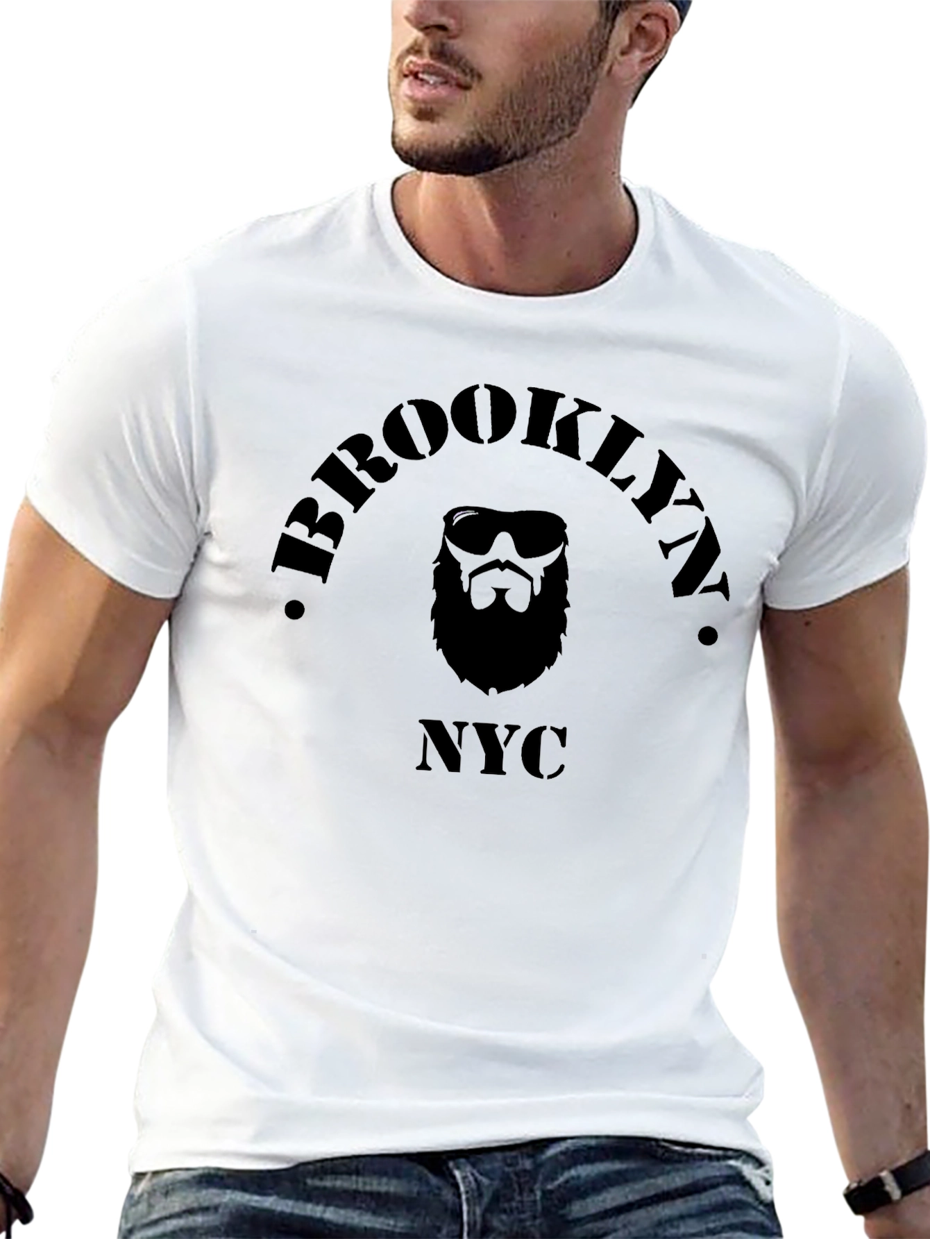 Brooklyn NYC Beard Graphic T-Shirt - Mens Black Tee