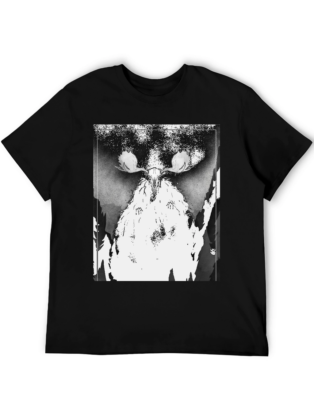 Black T-Shirt with Moose Skull Graphic