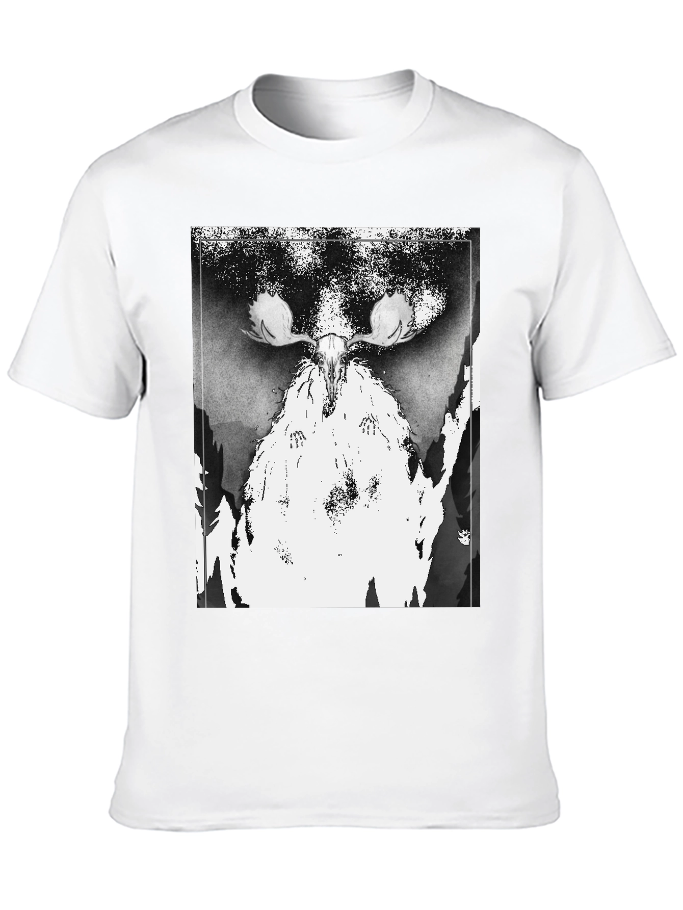 Black T-Shirt with Moose Skull Graphic