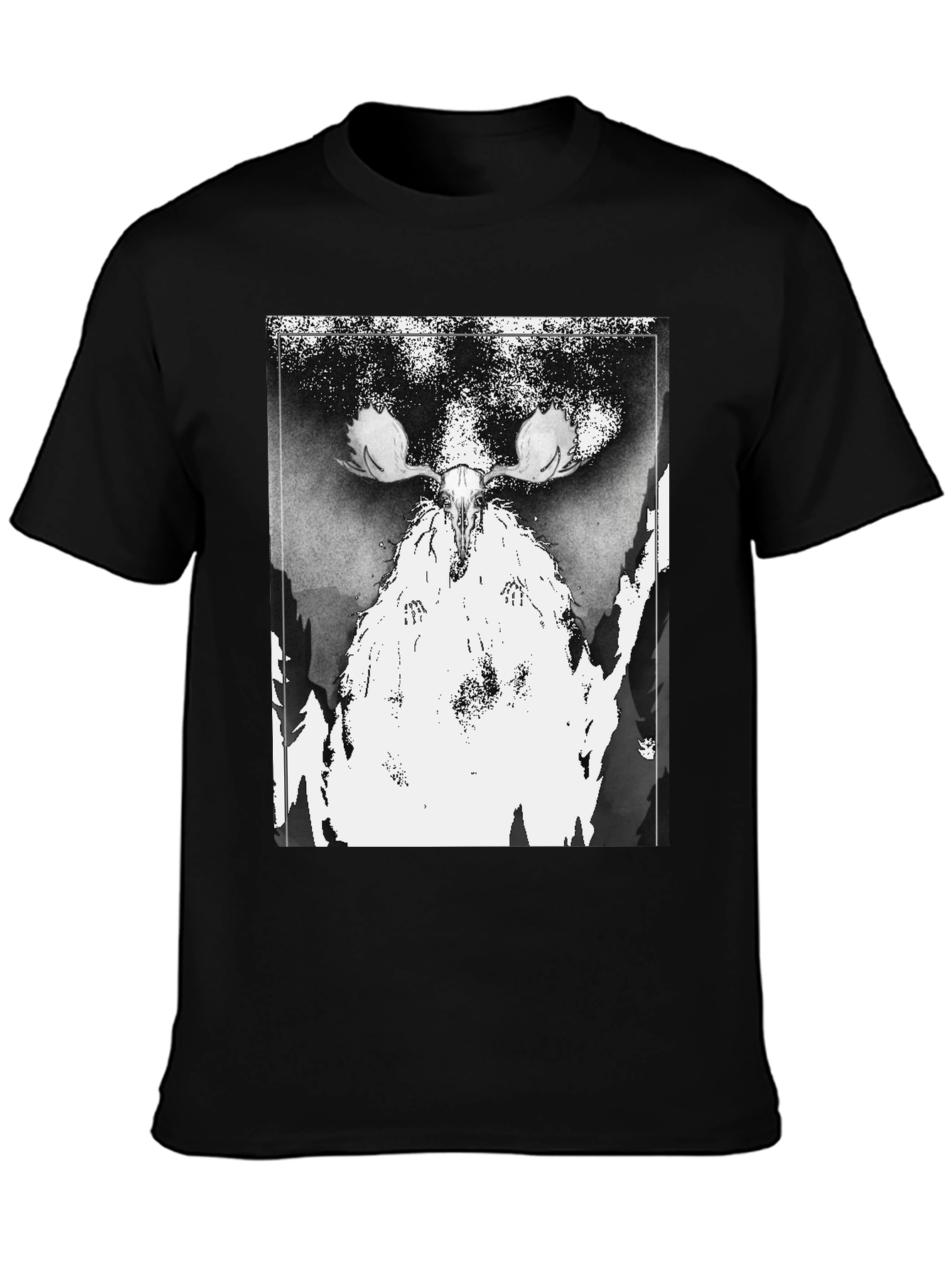 Black T-Shirt with Moose Skull Graphic