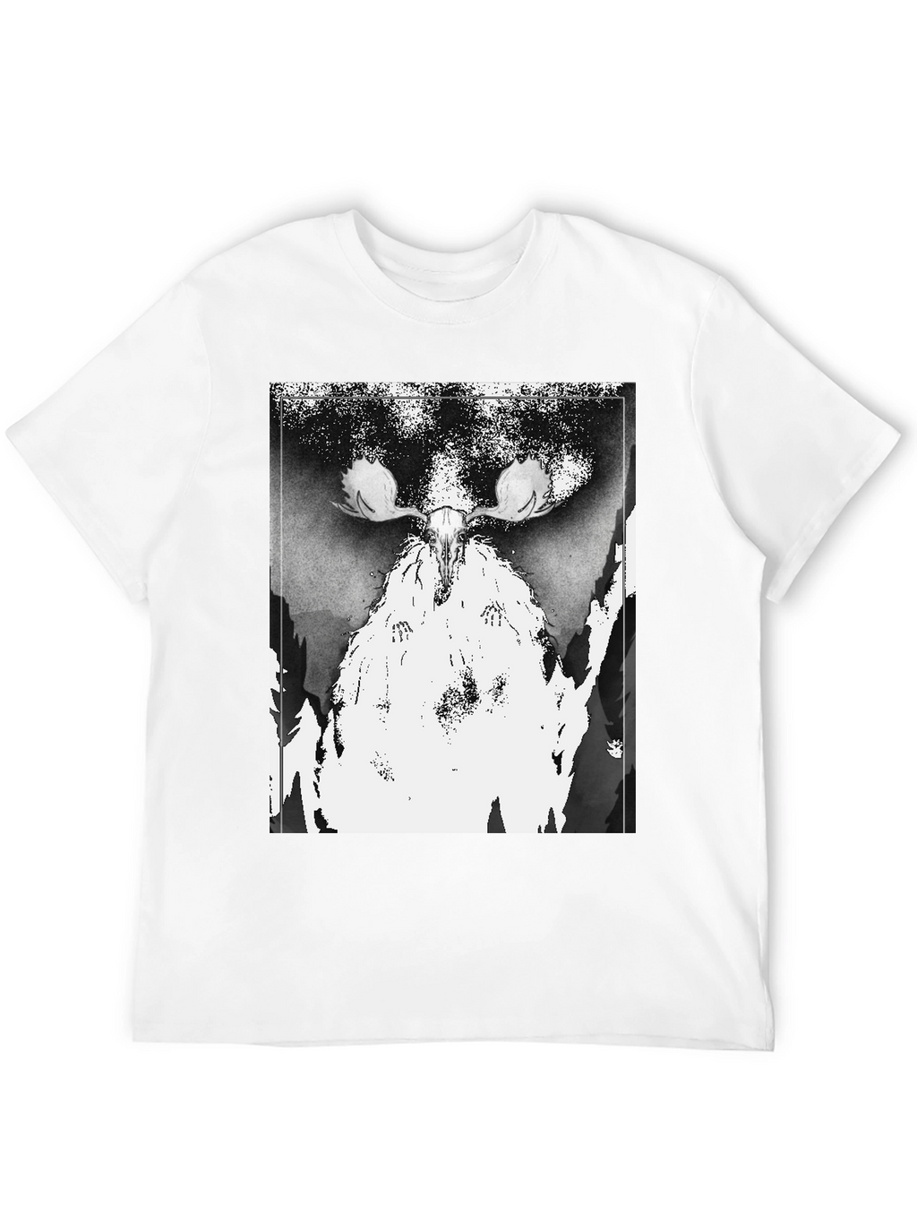 Black T-Shirt with Moose Skull Graphic