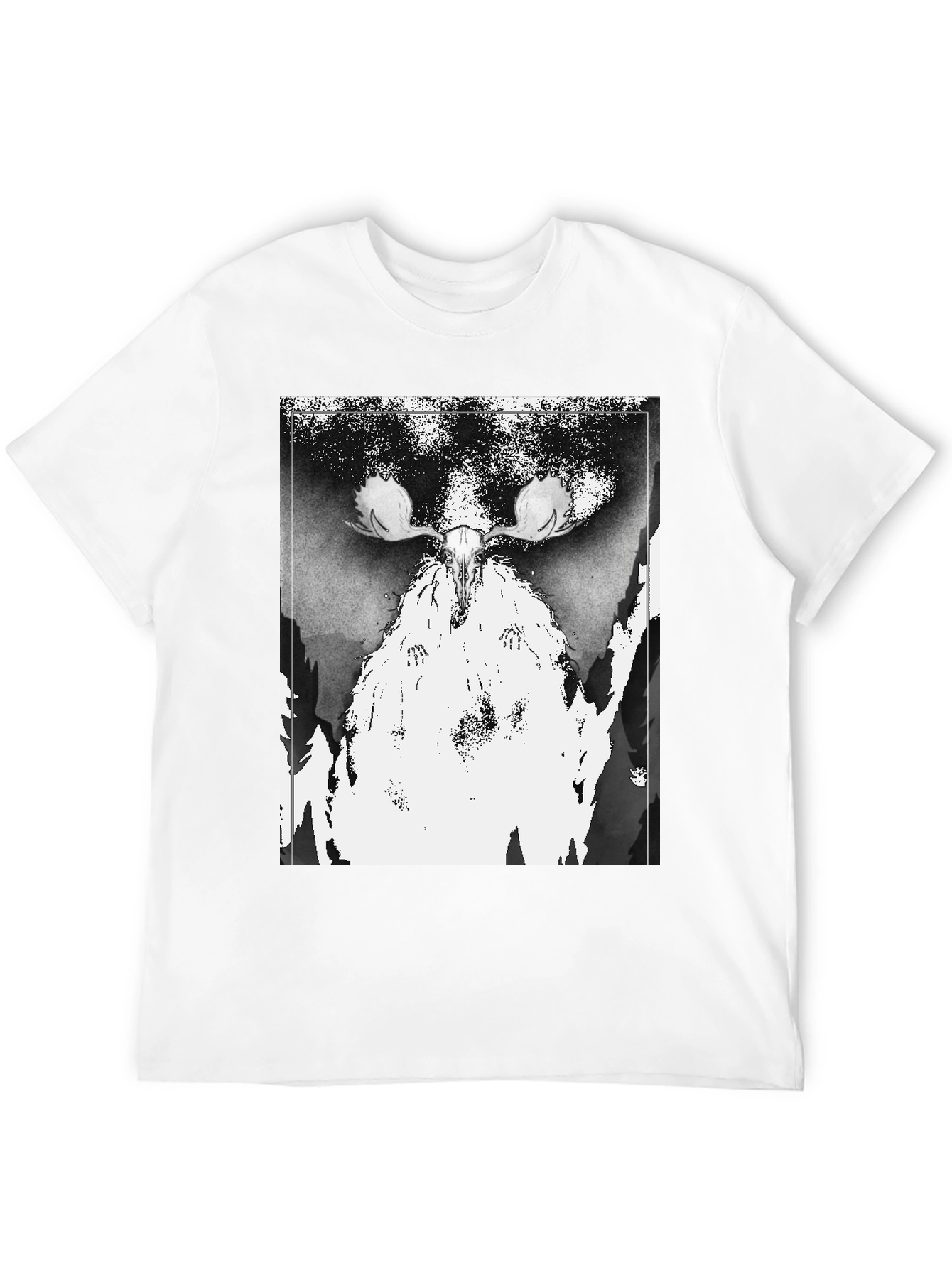 Black T-Shirt with Moose Skull Graphic