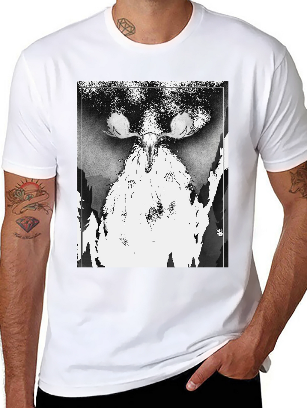 Black T-Shirt with Moose Skull Graphic