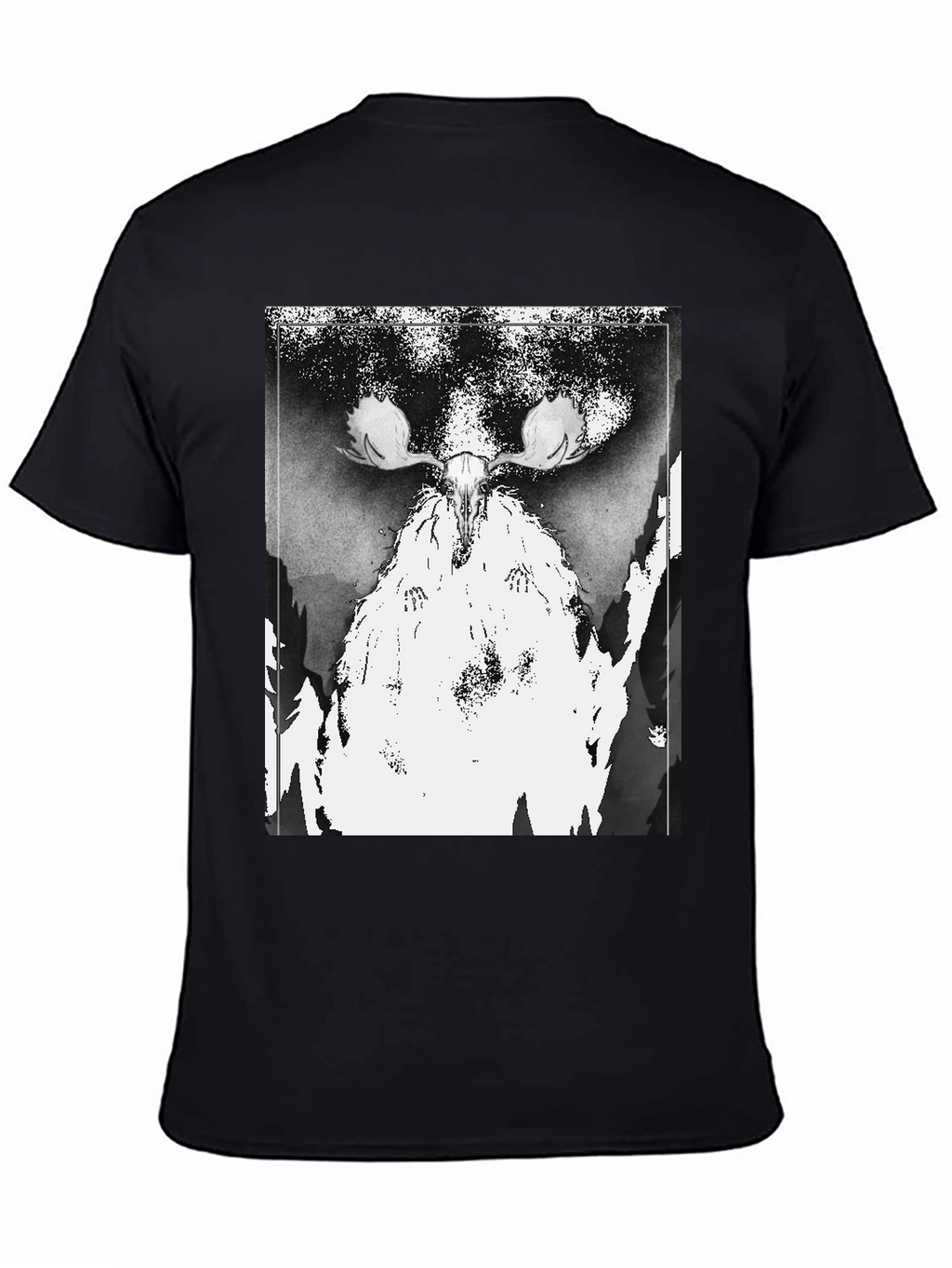 Black T-Shirt with Moose Skull Graphic