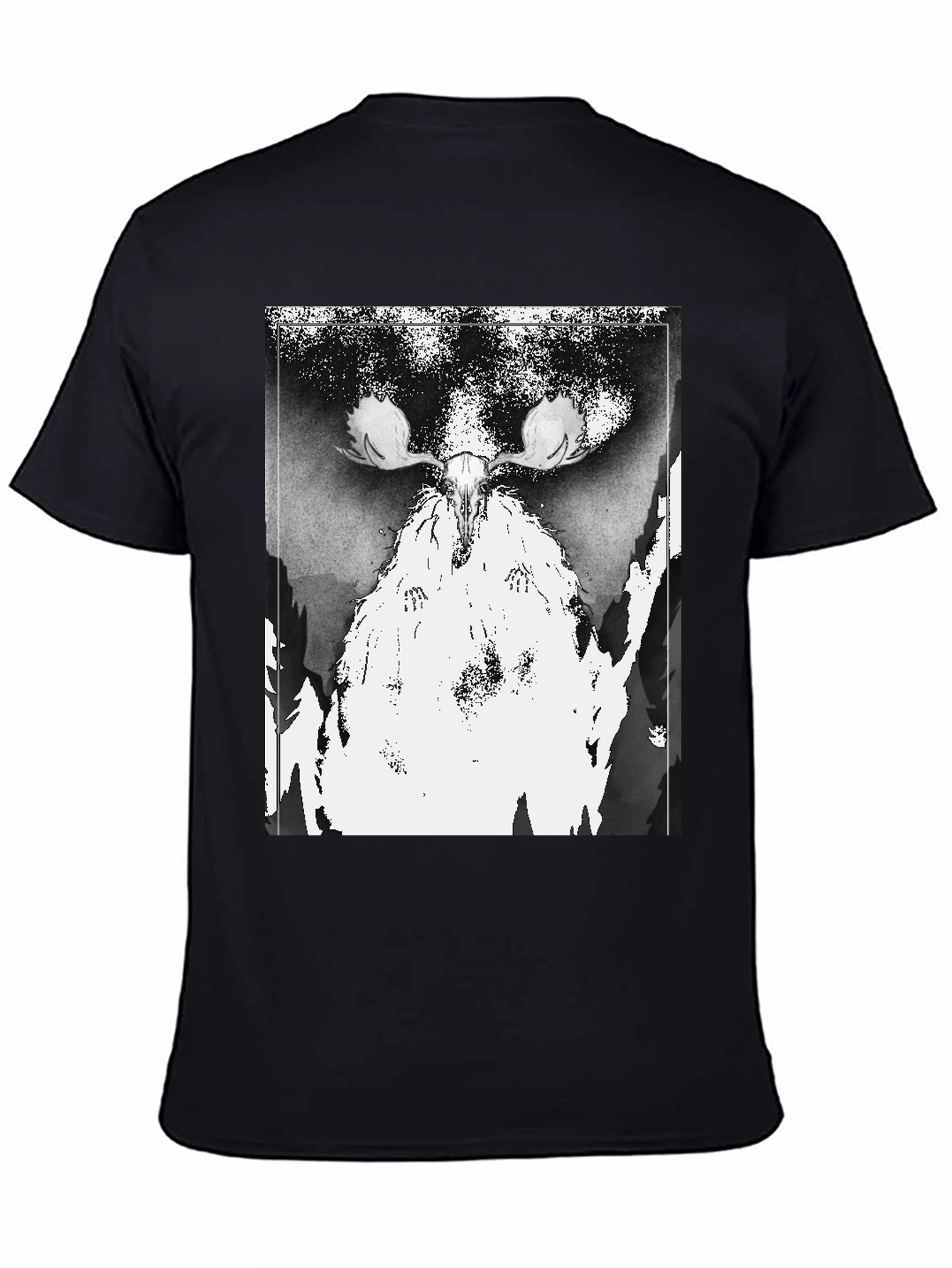 Black T-Shirt with Moose Skull Graphic