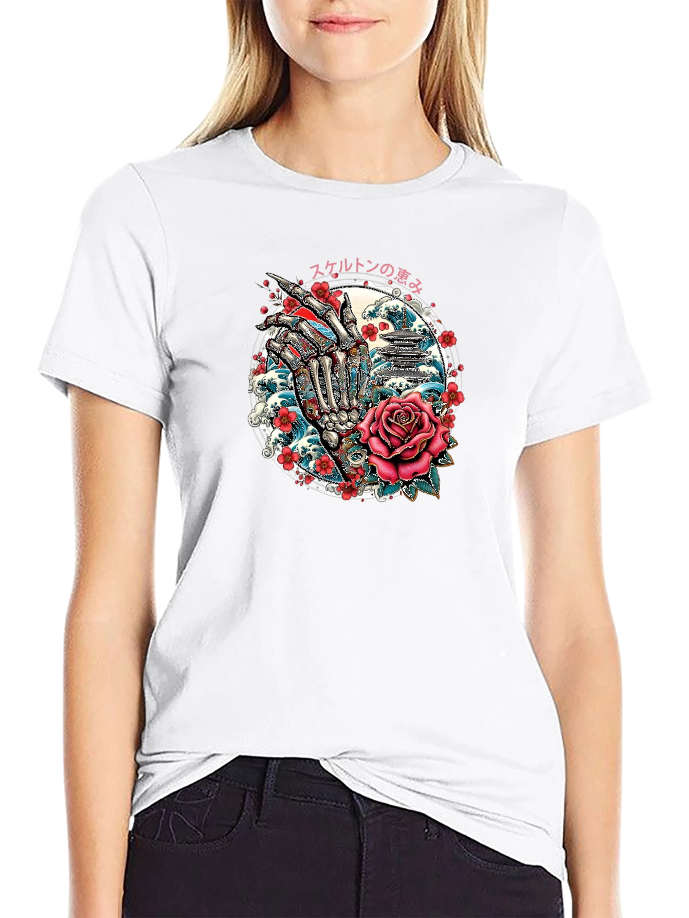 Skeleton Hand Rose Graphic Tee