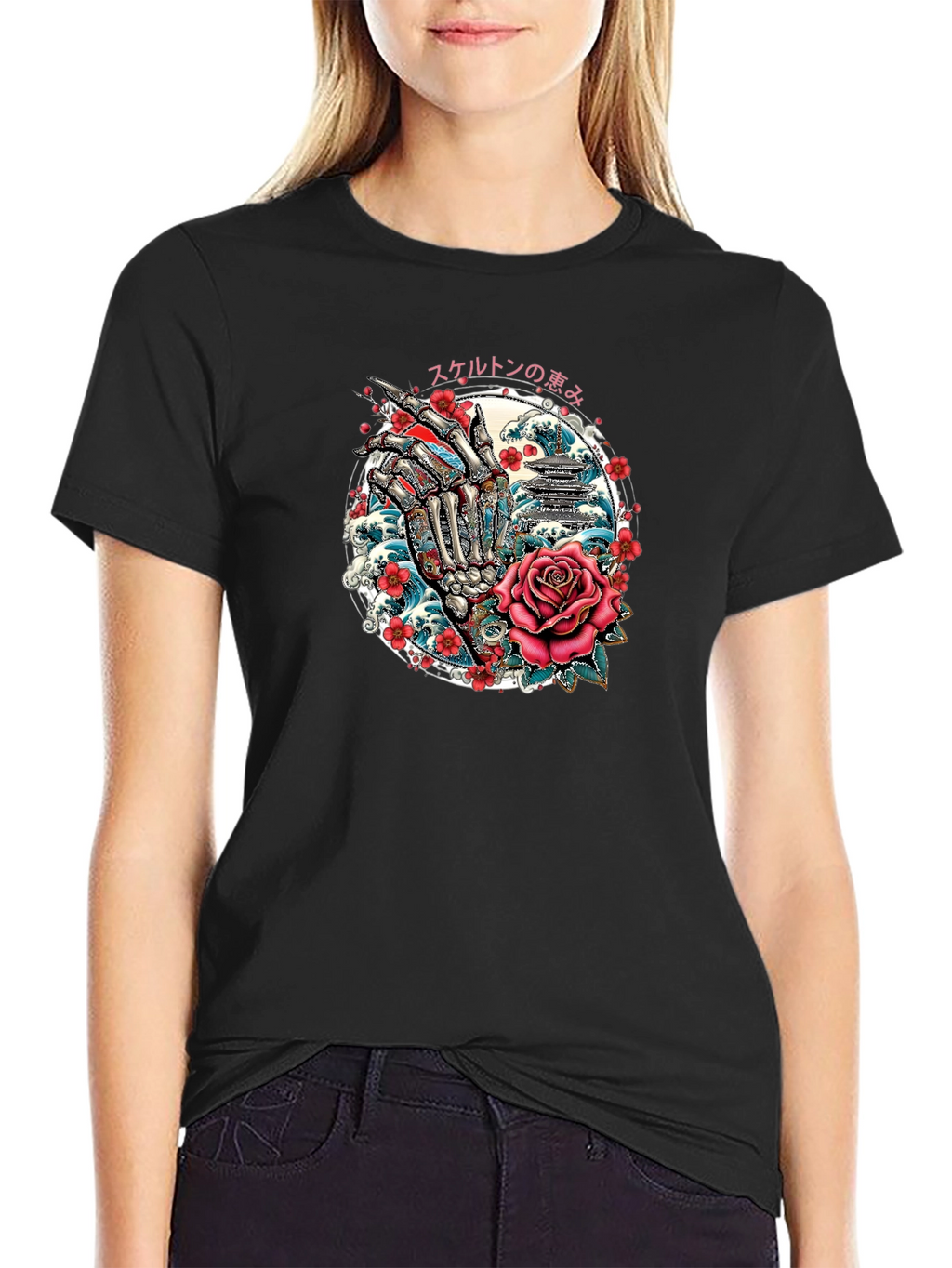 Skeleton Hand Rose Graphic Tee