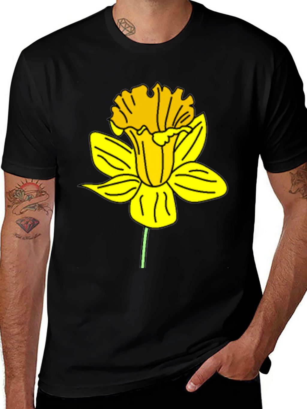 Daffodil Graphic Print Black T-Shirt
