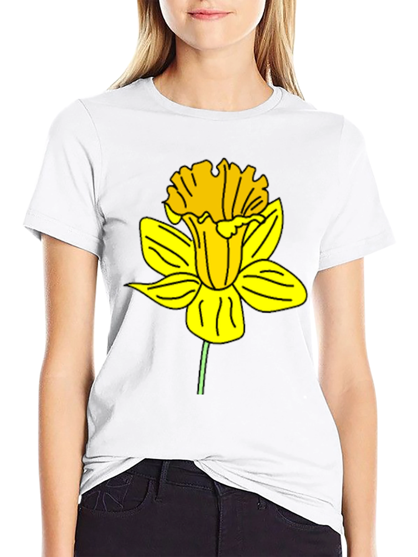 Daffodil Graphic Print Black T-Shirt