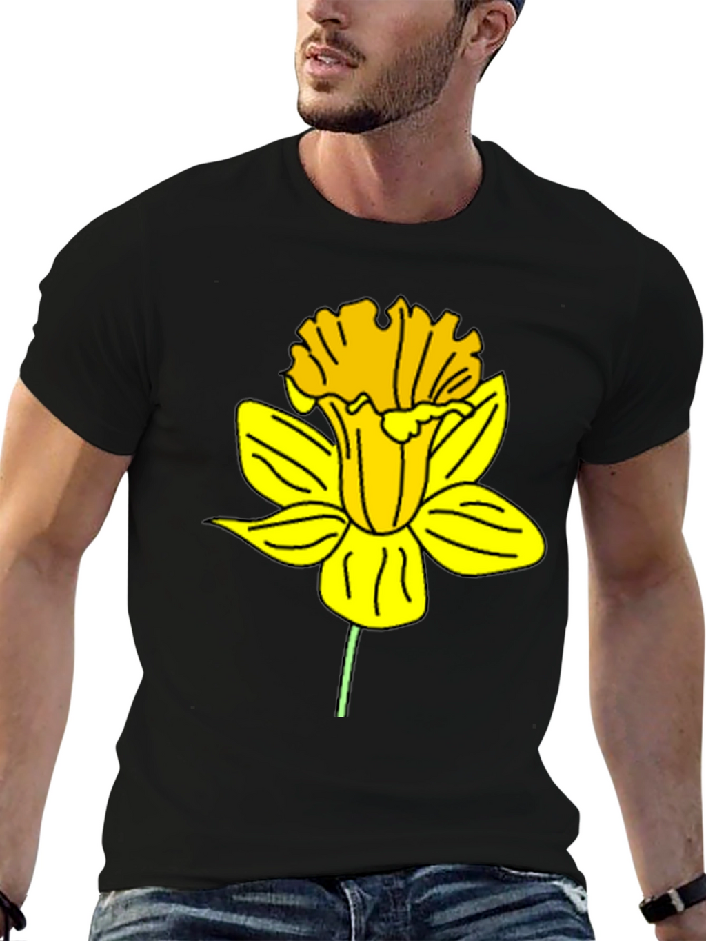 Daffodil Graphic Print Black T-Shirt