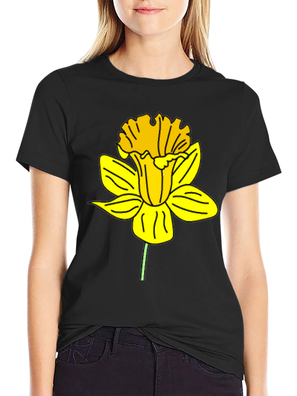 Daffodil Graphic Print Black T-Shirt