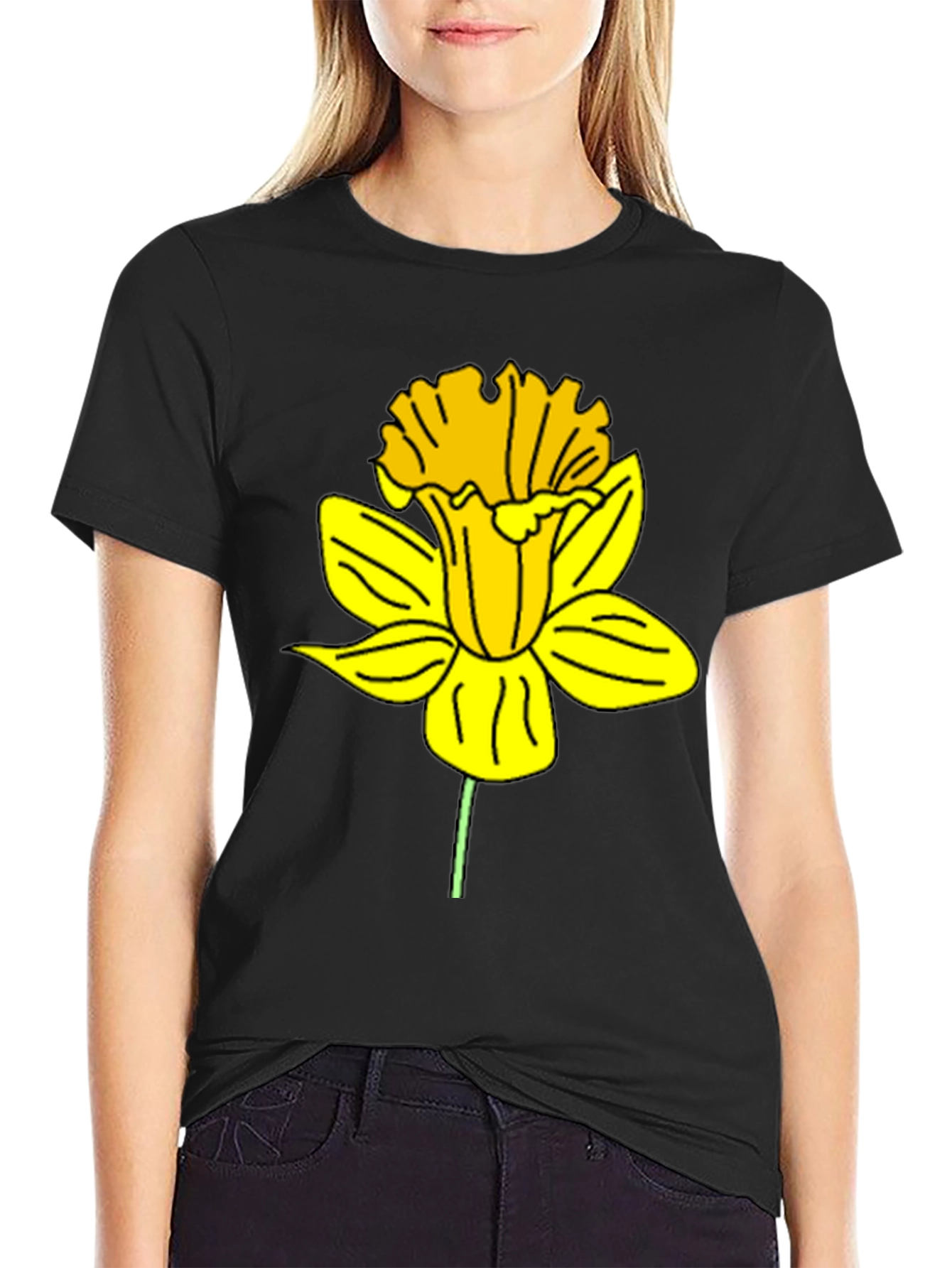 Daffodil Graphic Print Black T-Shirt