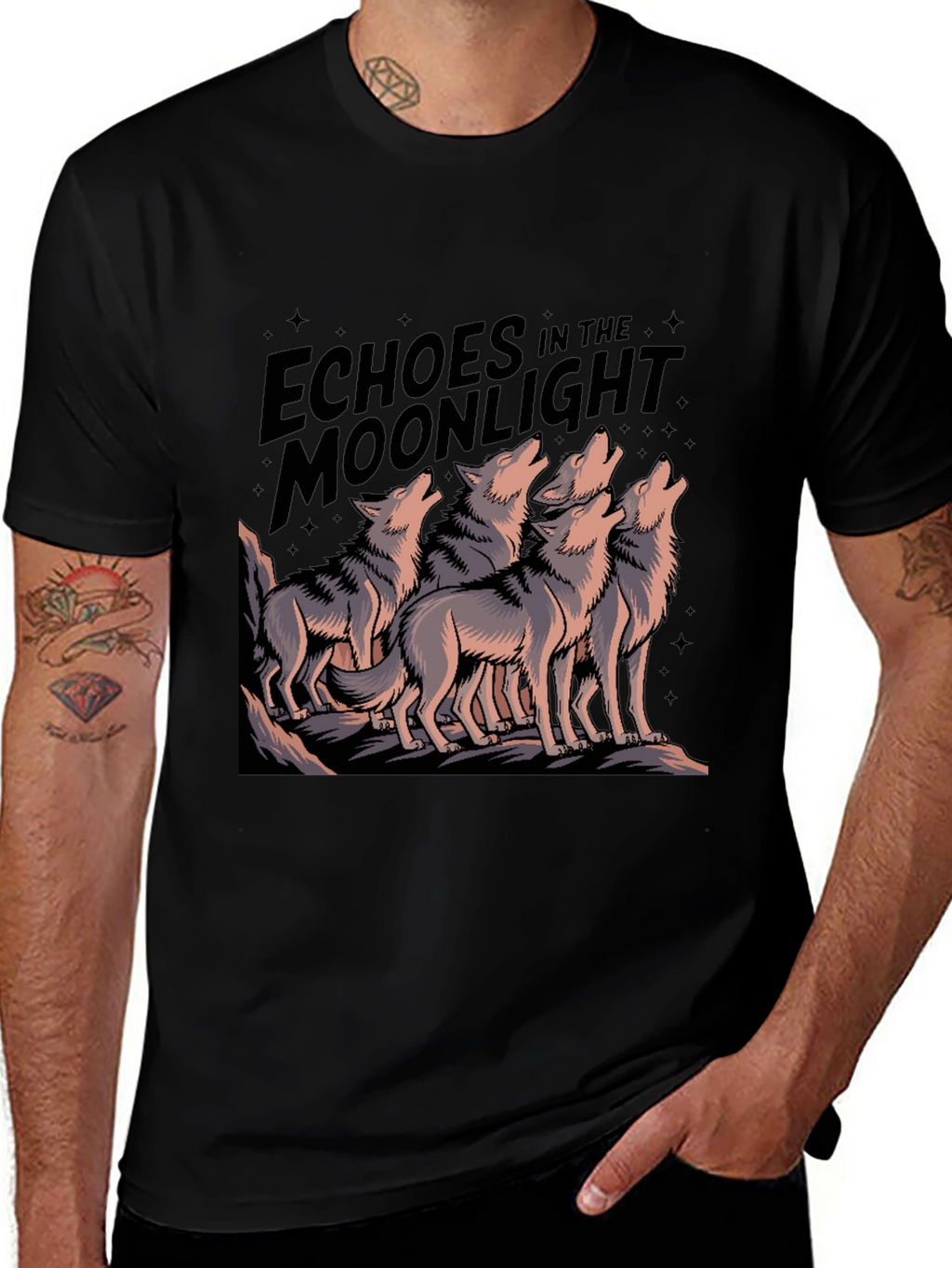 Echoes Moonlight Wolf Pack Black T-Shirt