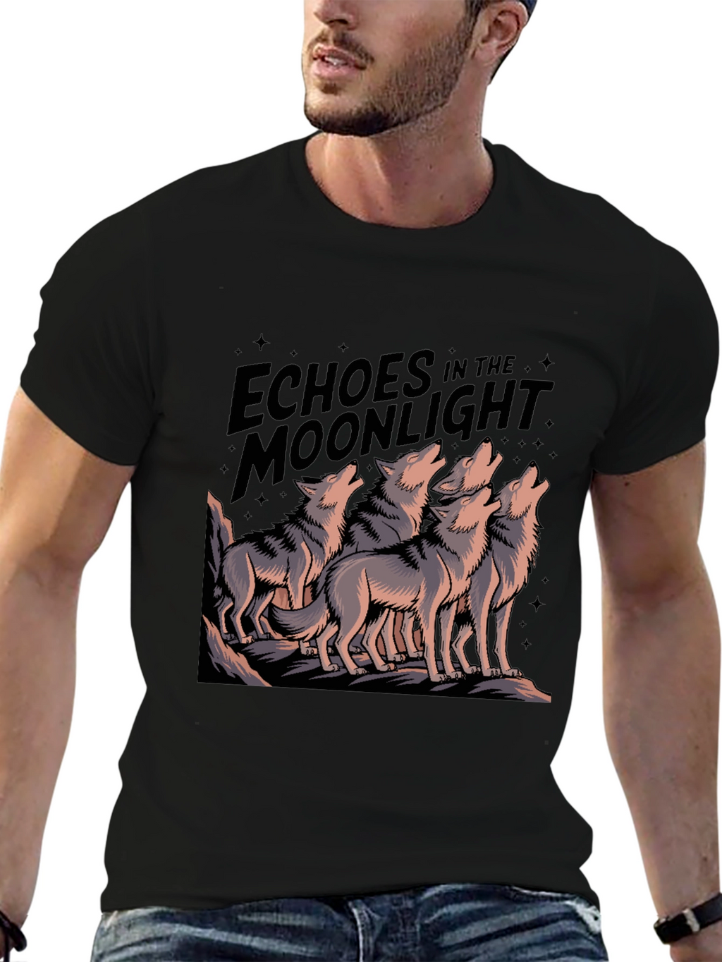 Echoes Moonlight Wolf Pack Black T-Shirt