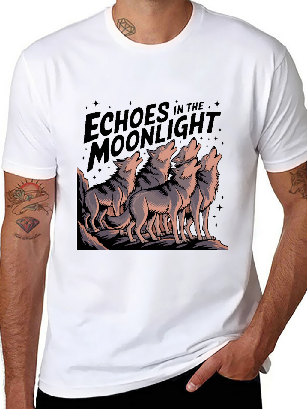 Echoes Moonlight Wolf Pack Black T-Shirt