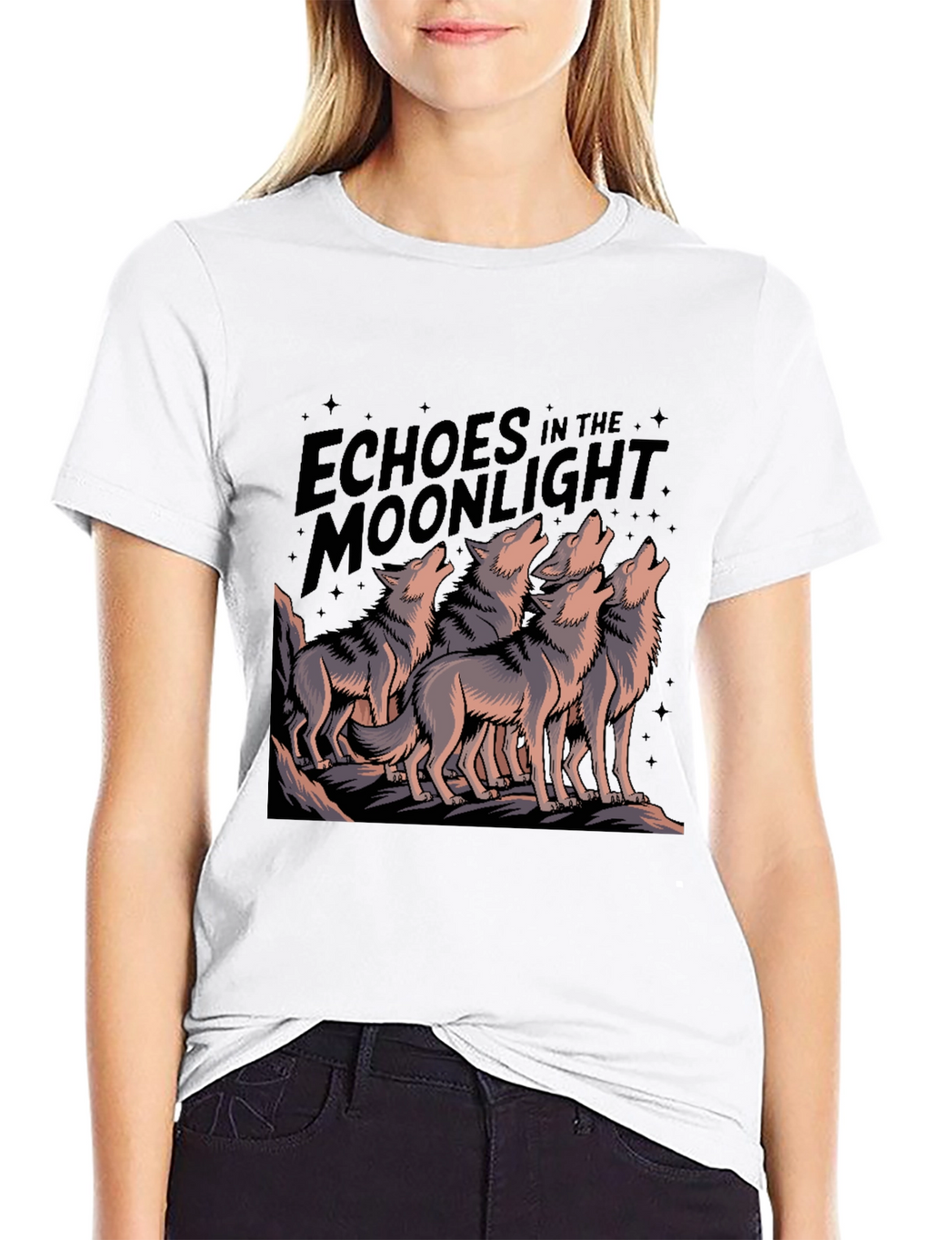 Echoes Moonlight Wolf Pack Black T-Shirt