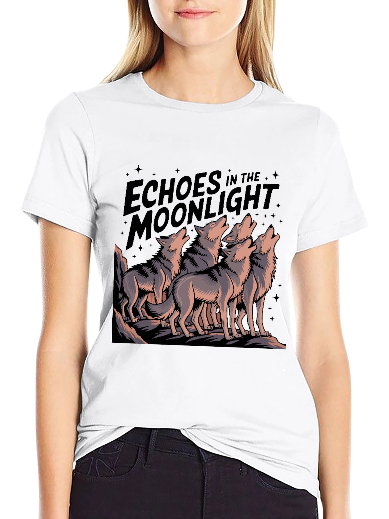 Echoes Moonlight Wolf Pack Black T-Shirt