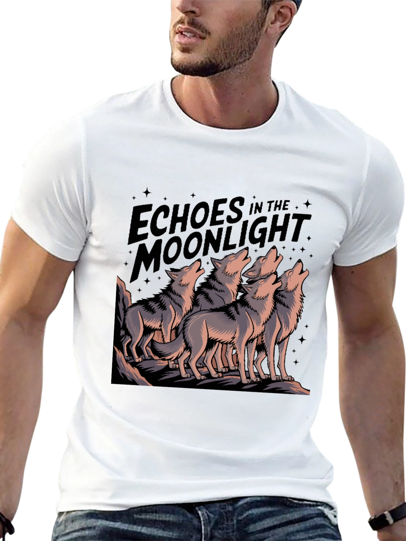 Echoes Moonlight Wolf Pack Black T-Shirt