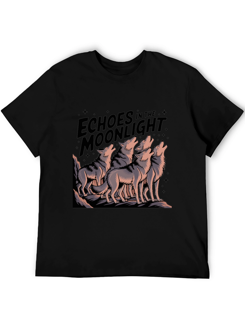 Echoes Moonlight Wolf Pack Black T-Shirt